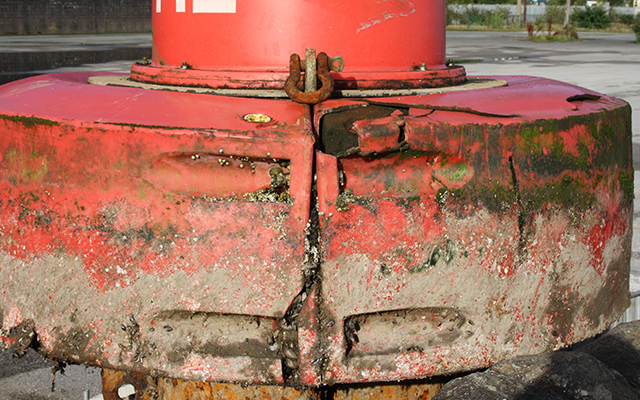 Badly damaged unsinkable buoy 